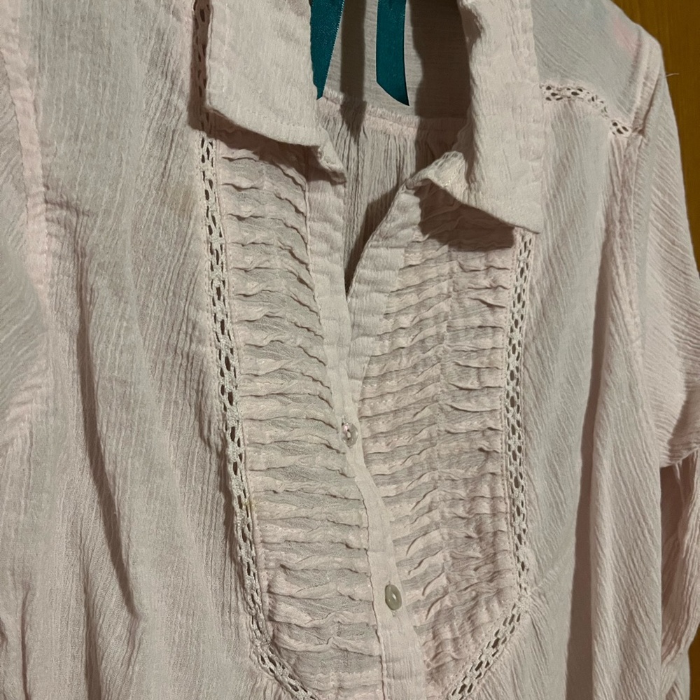 Reba brand blouse shirt in pale pink. Size large